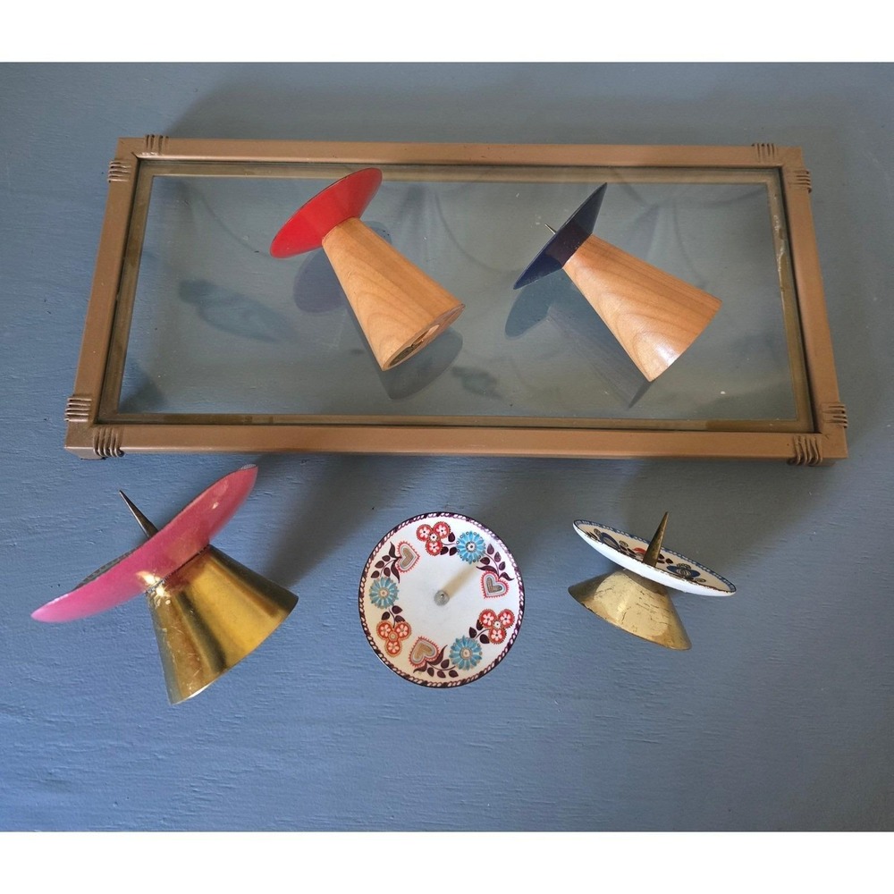 Mid Century Austrian Enamel Candle Holders Set 5 Tray Handmade Vintage Steinbock - Picture 3 of 6